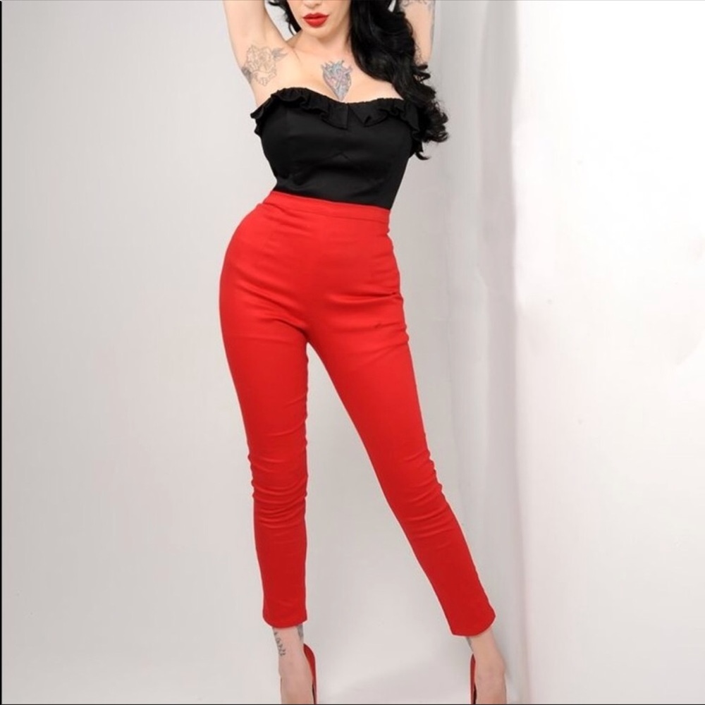 Red Pinup Couture High-Waisted Cigarette Pants